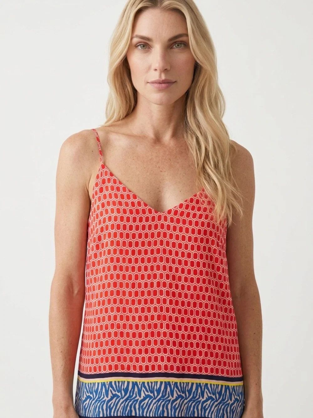 ESQUALO | NEW Geometric Print Orange Multi Print Tank Top Women’s Size 4